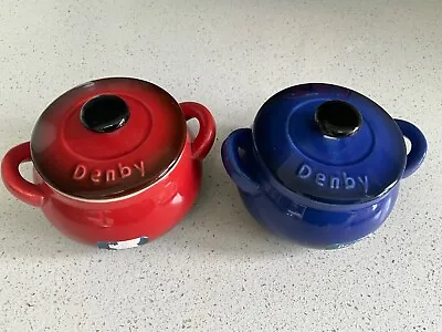 Buy Two Denby Mini Casserole Dishes 350ml With Original Labels Red/blue Immaculate • 10£