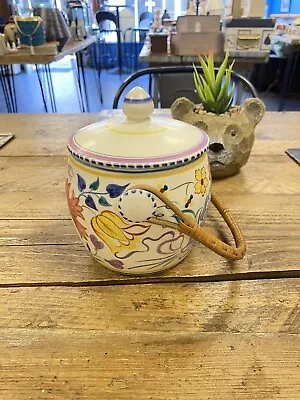 Buy Beautiful Rare POOLE POTTERY 1970s Vintage Biscuit Barrel With Wicker Handle • 7£