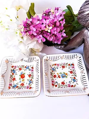 Buy Pretty Vintage Dresden-Style Pair Of Reticulated Trinket Dishes - VGC • 9.50£