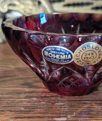 Buy Bohemia Ruby Glass Small Bowl Hand Cut Lead Crystal Czechoslovakia Art Glass  • 25£