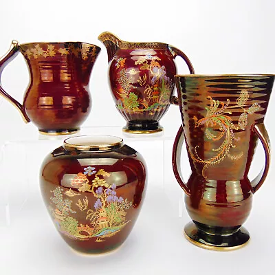 Buy Vintage Crown Devon Vase / Jug Lot X4 Rouge Royale Mikado Design Red Lustre • 49.99£