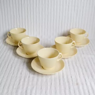 Buy Vintage Set Of 5 Woods Ware Jasmine Yellow Tea Cups And Saucers, Utility Ware • 20£