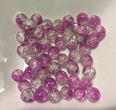 Buy 8mm Glass Pink Clear Crackle Beads  • 1.29£
