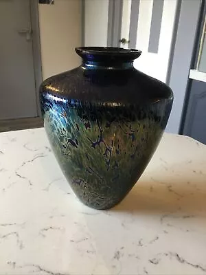 Buy A Beautiful Vintage Iridescent Glass Vase , 8” Tall Wonderful Colours. • 69£