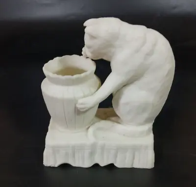 Buy Antique Parian Bisque Porcelain White Figural Sitting Cat Bud Vase • 88.36£