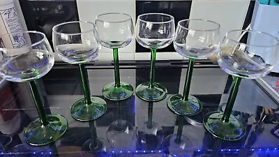 Buy Vintage 1950s French Luminarc Emerald Green Stem Wine Drinking Glasses X6 • 35£