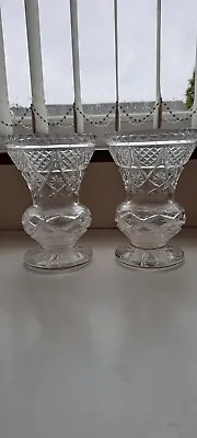 Buy Pair Of Vintage Cut Glass Vases 16cm High  Good Condition • 8£