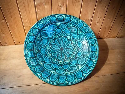 Buy Vintage - XL Moroccan Hand Painted Plate Bowl Decorated Ceramic - Signed Art • 24.99£