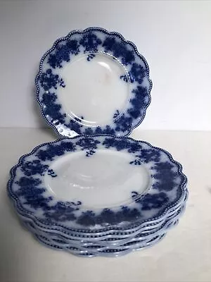 Buy 8 Antique W.H. Grindley England “CLARENCE” Flow Blue 6.75” Plates Scalloped Edge • 144.07£