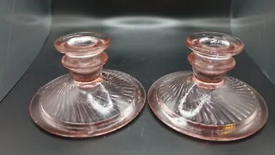 Buy Vintage Pink Glass Candle Stick Holders (2)-good Condition • 14.20£