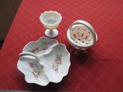 Buy Vintage White/vaseline Pressed Glass And China Posy Basket.and Another, • 6£
