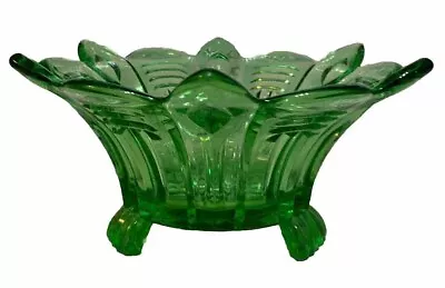 Buy Stunning Art Deco Vintage Green Glass Bowl With 3 Feet Art Glass • 18£