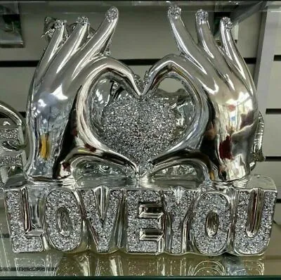 Buy New Large Gift Crushed Diamond Silver Hand Heart Love You Sparkle Ornament • 19.99£