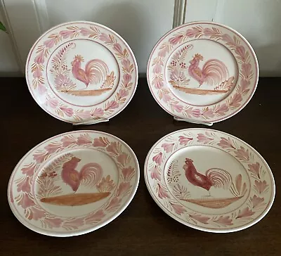 Buy 4 VTG Quimper Faience Pottery Lunch Plate 9.25  Handpainted Camaieu Pink Rooster • 114.77£