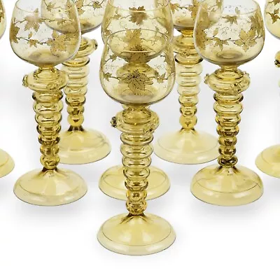 Buy Set Of 8 Fritz Heckert Hock Wine Roemer Glasses Czech Bohemian Moser • 397.73£