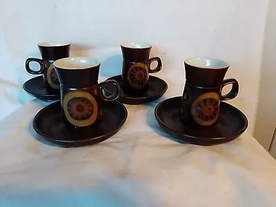 Buy 1970's DENBY ARABESQUE 4 X Coffee Cups & Saucers,Mid Century Vintage. • 12.99£