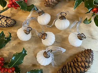 Buy Set Of 6 Small Clear Frosted Glass Baubles, Handmade Christmas Tree Decorations • 12.95£