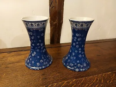 Buy Pair Of Antique Shelley Cloisello Ware Daisy Pattern Blue & White Medium Vases • 25£