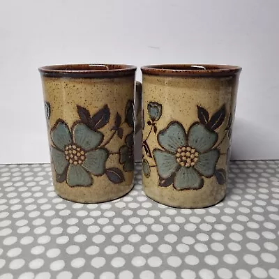 Buy Pair Of Brown Floral Stoneware Mugs. Made In Scotland • 14.50£