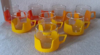 Buy 8× Retro Orange & Yellow Plastic With Jaj Pyrex Glass Mugs • 40£
