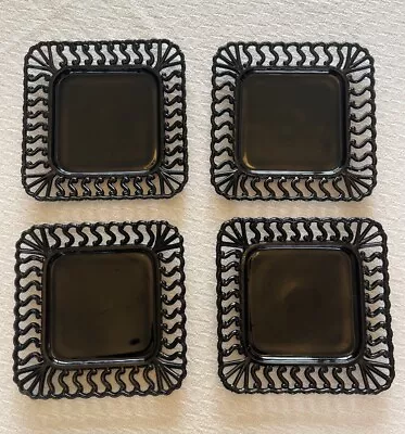 Buy Set Of 4 Black Amethyst Milk Glass Plate Square S Pattern Vintage Antique • 142.19£