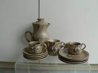 Buy Vintage Larbert Studio Pottery Scotland Barbara Davidson Swirl Tea Set 70's • 35£