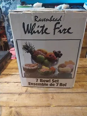 Buy Excellent Vintage Boxed 70’s Ravenhead White Fire Glass Trifle 7 Fruit Bowl Set • 19.99£