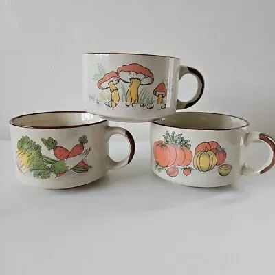 Buy  3 Vintage Soup Mugs Bowls  - 1980s. VGC. Mushroom Pumpkin Vegetable • 15.99£