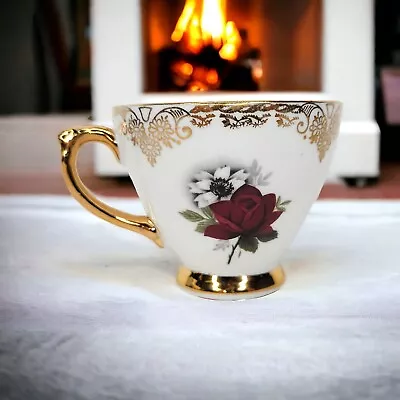 Buy Sutherland Fine Bone China Vintage Cup W/Red Rose & Gold Trim Staffordshire Eng. • 28.81£
