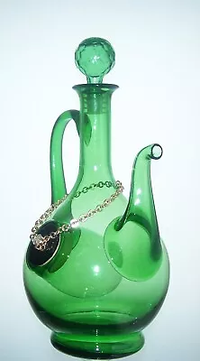 Buy Vintage Hand Blown Green Glass Decanter  Carafe With Chiller Ice Chamber - 31cm • 20£