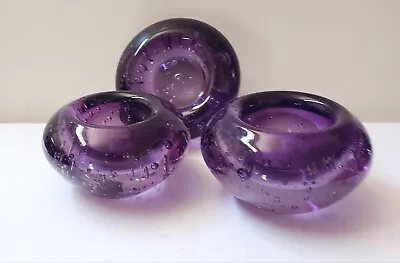 Buy VTG Trio Art Glass Amethyst Bullicante Candle Holders Beautiful Condition • 23.06£