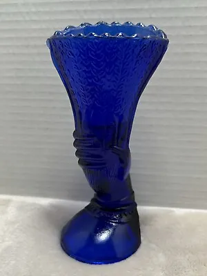 Buy Vintage Cobalt Blue Glass Hand Vase Holding Wheat Bundle… Pretty • 19.18£