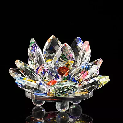Buy Colourful Crystal Glass Lotus Flower Candle Tea Light Holder Candlestick Decor • 8.99£
