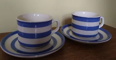 Buy  2 Vintage T G Green Cornishware Blue & White Striped Cups And Saucers • 25£