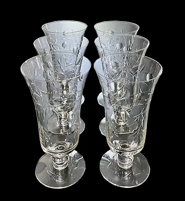 Buy Set Of 6 Vintage Cut Floral Etched Footed Iced Tea Glasses Parfait Glass 6-3/8” • 57.63£