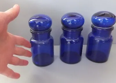 Buy 3 Vintage Small Blue Glass Airtight Storage Vanity Jars 4.5  • 3.20£