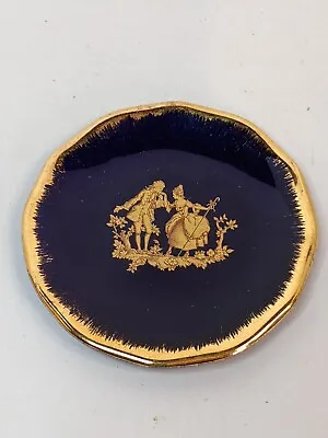 Buy Vtg Limoges Small Decorative Plate Cobalt Blue And Gold Courting Couple Hook • 18.94£