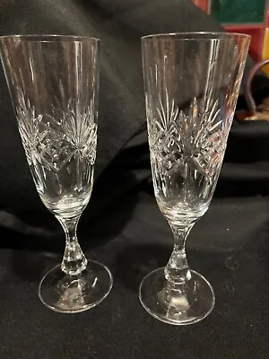 Buy Cut Crystal Champagne Flutes X 2 Pair Faceted Stem 19.5cm Tall Quality Glass • 17.50£