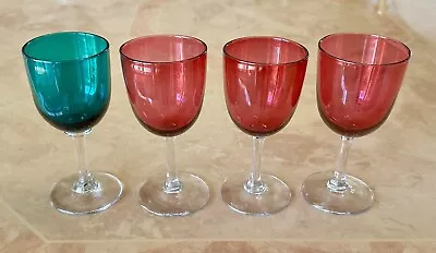 Buy 4 X Victorian Cranberry And Green Wine / Sherry Glasses • 17.95£