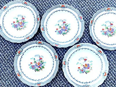 Buy 5 Vintage TUSCAN Tea Plates - Black Border & Enamelled Flowers • 7.50£