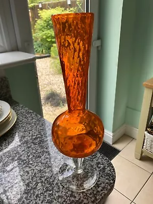 Buy 60s 70s Vintage Retro Kitsch Orange Art Glass Vase Mid Century MCM Empoli Italy • 30£