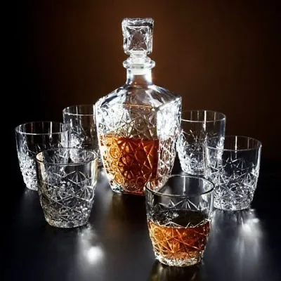 Buy 7 Pc Bormioli Rocco Whisky Decanter & Whiskey Tumblers Wine Glasses Gift Box Set • 15.99£