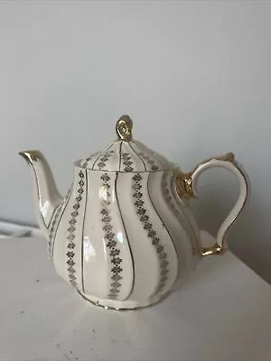 Buy Vintage SADLER England Porcelain Teapot, Gold & Ivory Swirl Design • 2.99£