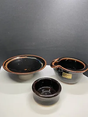 Buy Louis Mulcahy Irish Pottery 3 Pieces Rust Brown Bowl • 46.96£