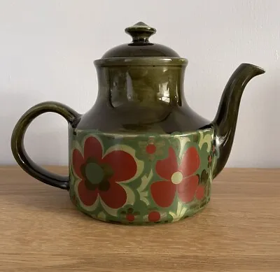 Buy Vintage Arthur Wood Retro Dark Green Flower Teapot Made In England • 15£