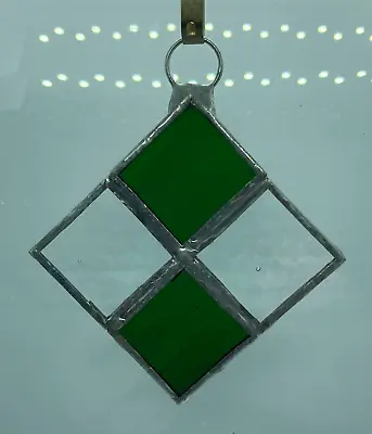 Buy F174 Stained Glass Suncatcher Hanging 9cm Mini Diamond Green Clear • 7£