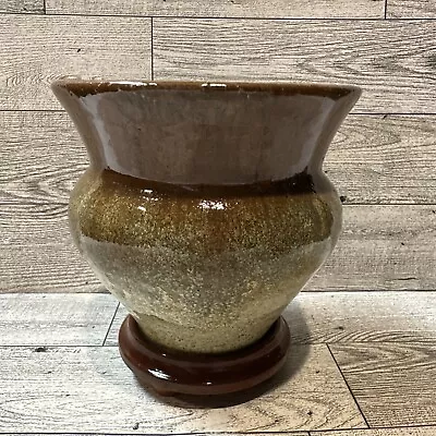 Buy Handmade Pottery Vase W/ Wood Base (4.5x4.5”) Signed Jaime Vintage • 17.28£