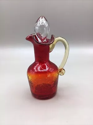 Buy Vintage MGM Amberina Crackle Glass Hand Blown Mini Pitcher With Stopper. Mint! • 21.21£