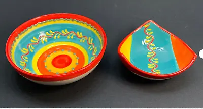 Buy 2 Del Rio Salado Art Pottery Bowls Handmade Spain Triangular Round HandPaint EUC • 9.64£