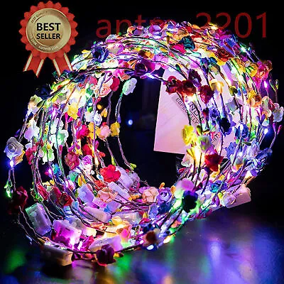 Buy LED Flower Wreath Flower Crown Glowing Garland Light Up Luminous Headband Lot • 42.99£